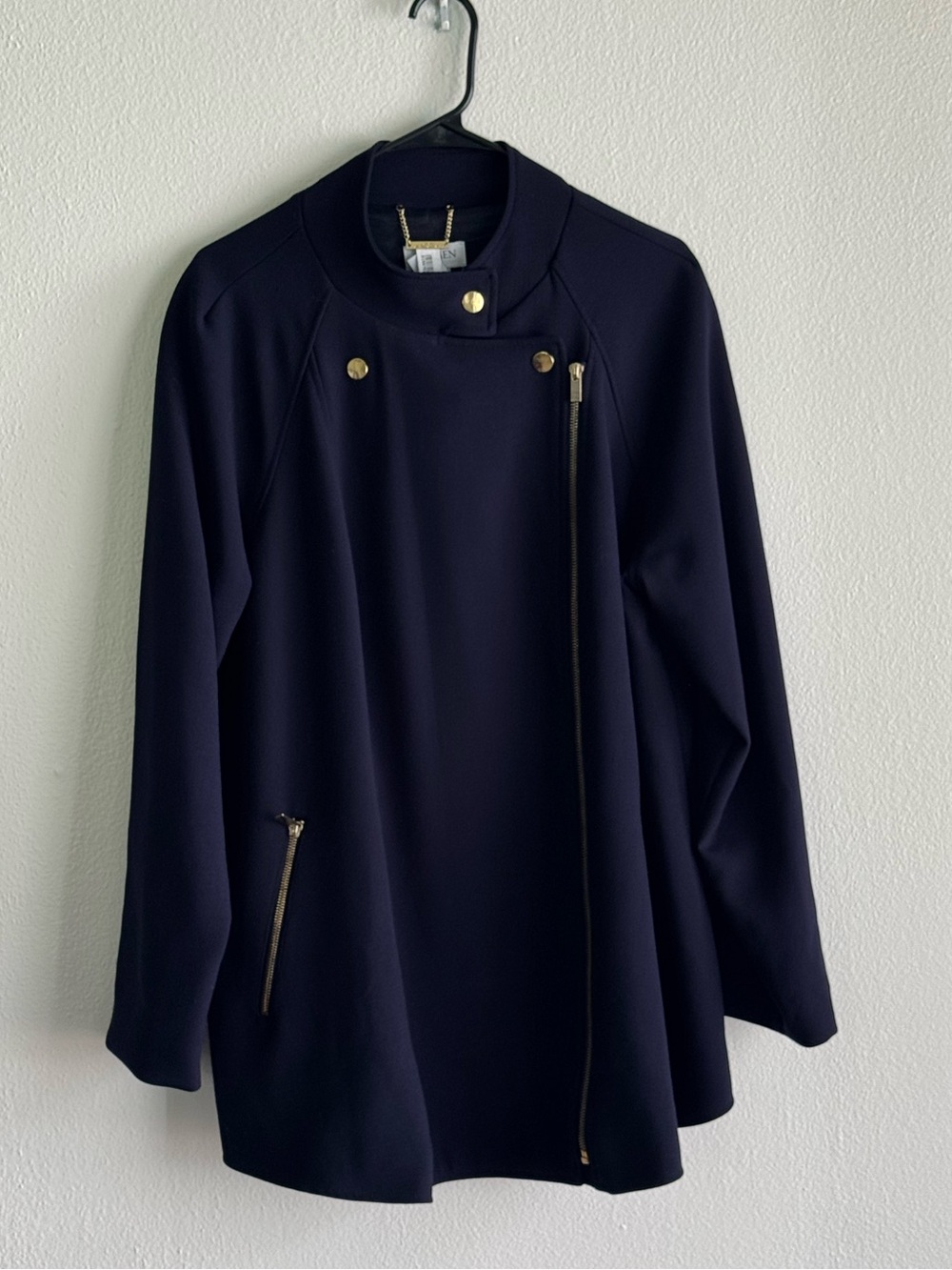Carmen Marc Valvo Collection Navy Moto Jacket Gold Zip Size XL - Picture 6 of 7